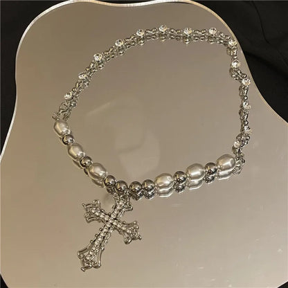 Pearl Cross Retro Necklace (19.5 in. chain)