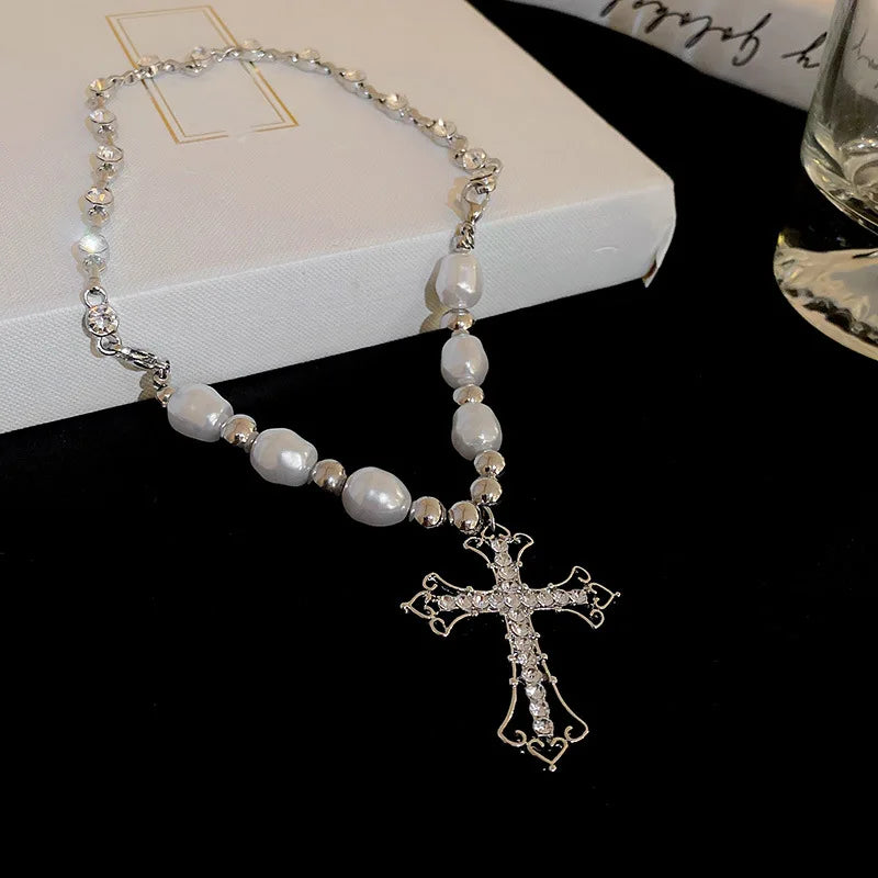 Pearl Cross Retro Necklace (19.5 in. chain)