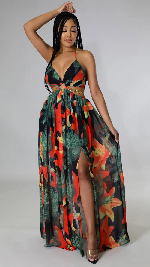 NEW Sexy Floral Halter Boho Dress