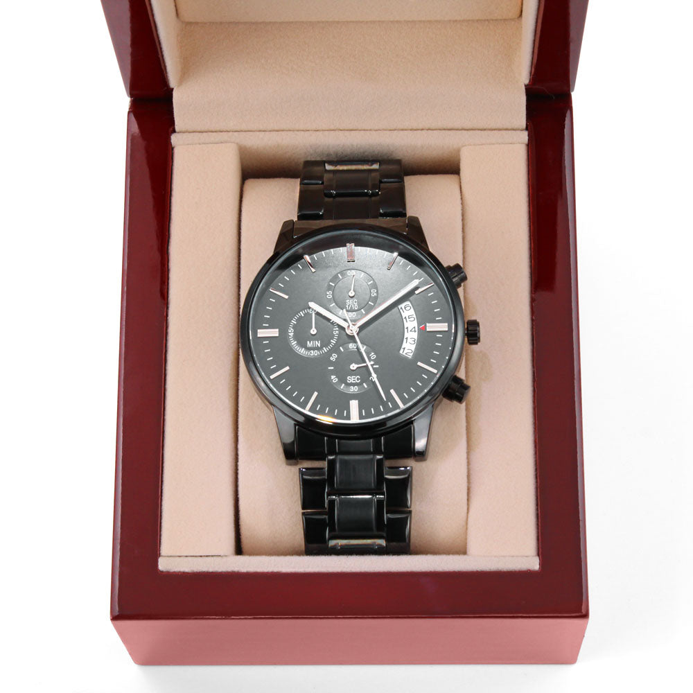 Customizable Engraved Black Chronograph Watch