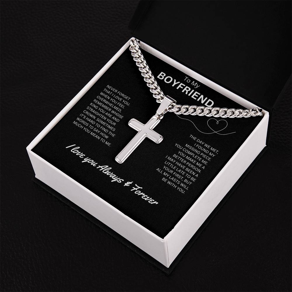 To My Boyfriend - Personalized Artisan Cross Necklace (Never Forget)