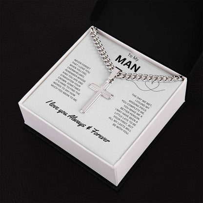 To My Man - Personalized Artisan Cross Necklace (Never Forget)