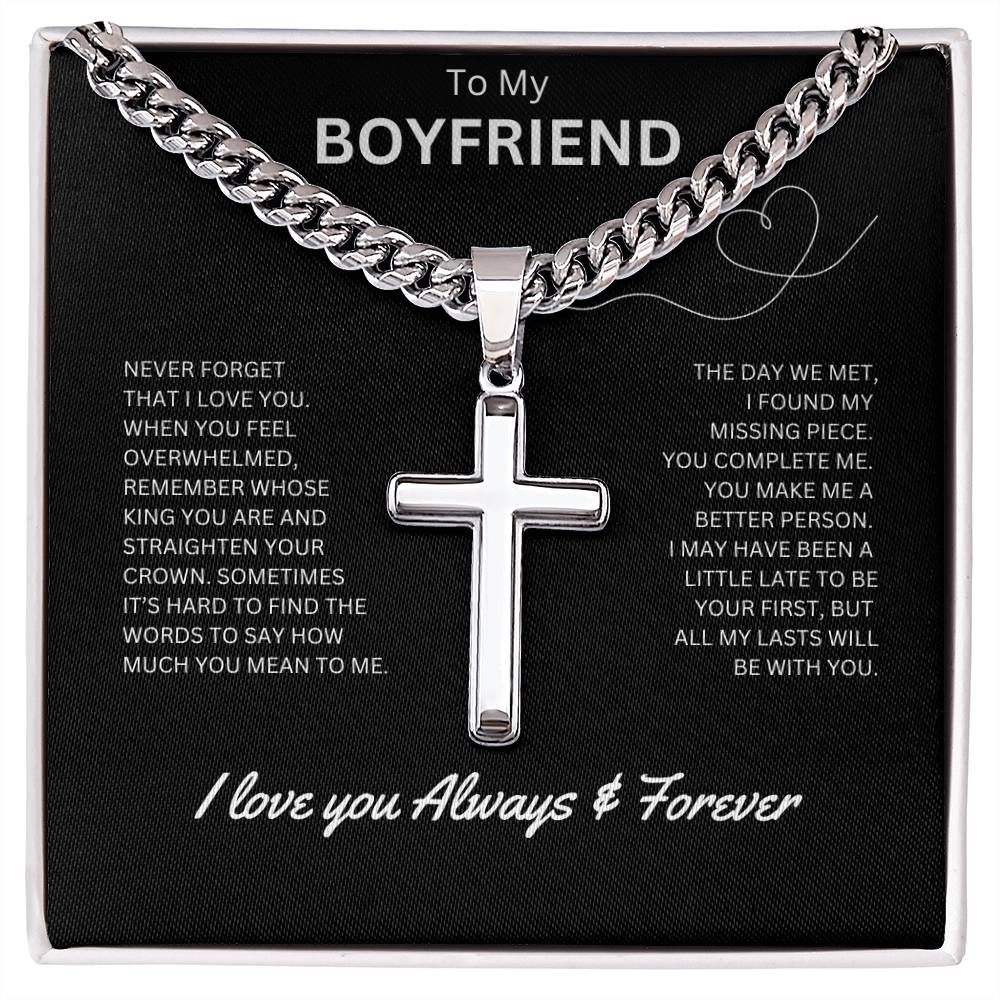 To My Boyfriend - Personalized Artisan Cross Necklace (Never Forget)