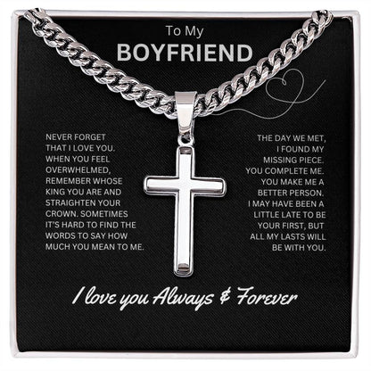 To My Boyfriend - Personalized Artisan Cross Necklace (Never Forget)