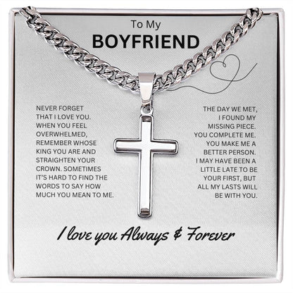 To My Boyfriend - Personalized Artisan Cross Necklace (Never Forget)