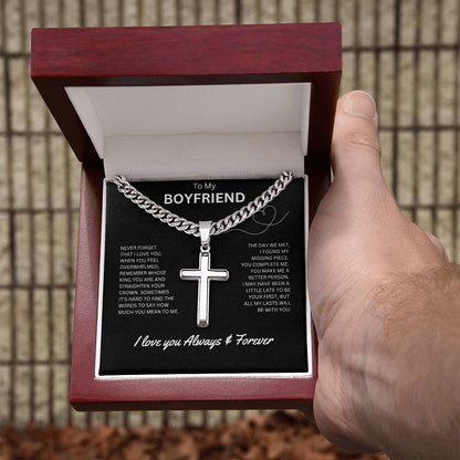 To My Boyfriend - Personalized Artisan Cross Necklace (Never Forget)