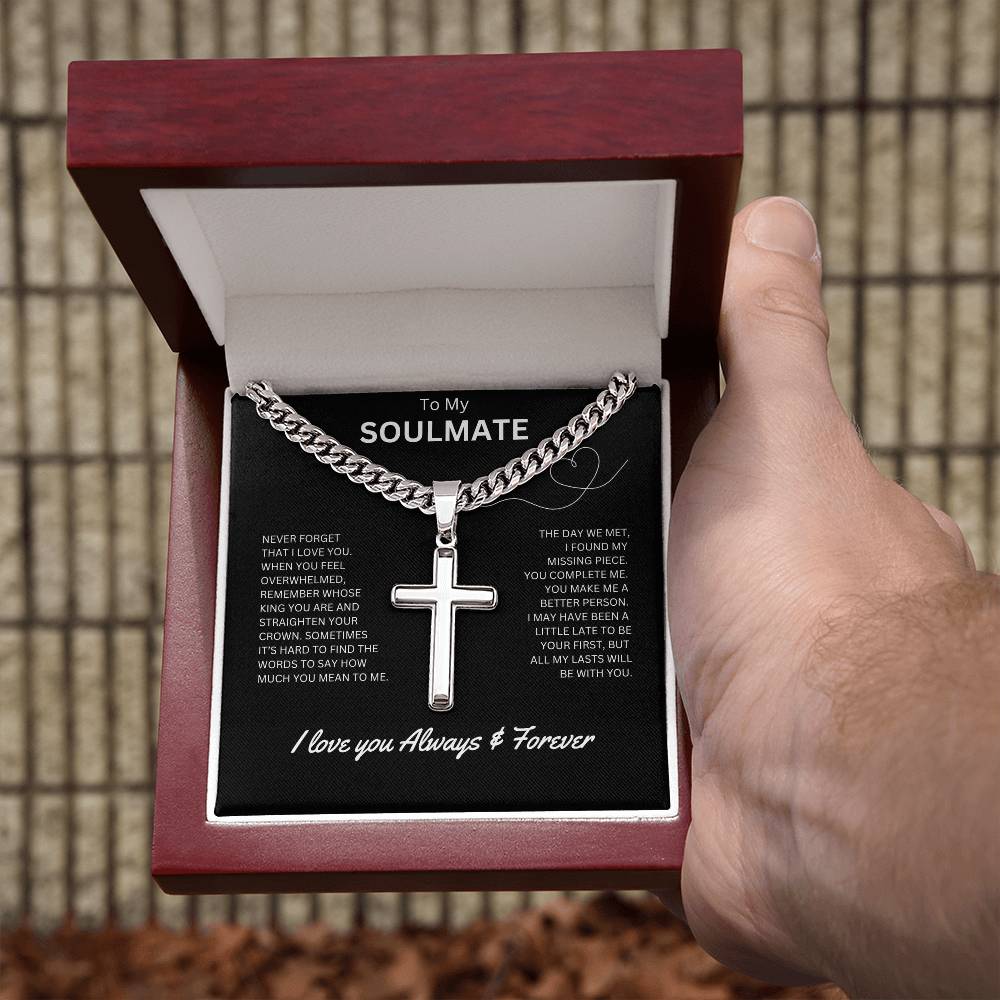 To My Soulmate - Personalized Artisan Cross Necklace (Never Forget)