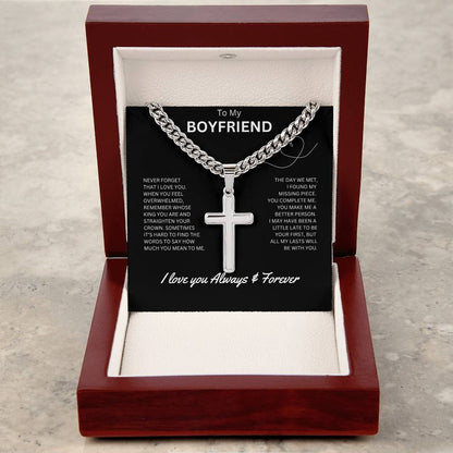 To My Boyfriend - Personalized Artisan Cross Necklace (Never Forget)