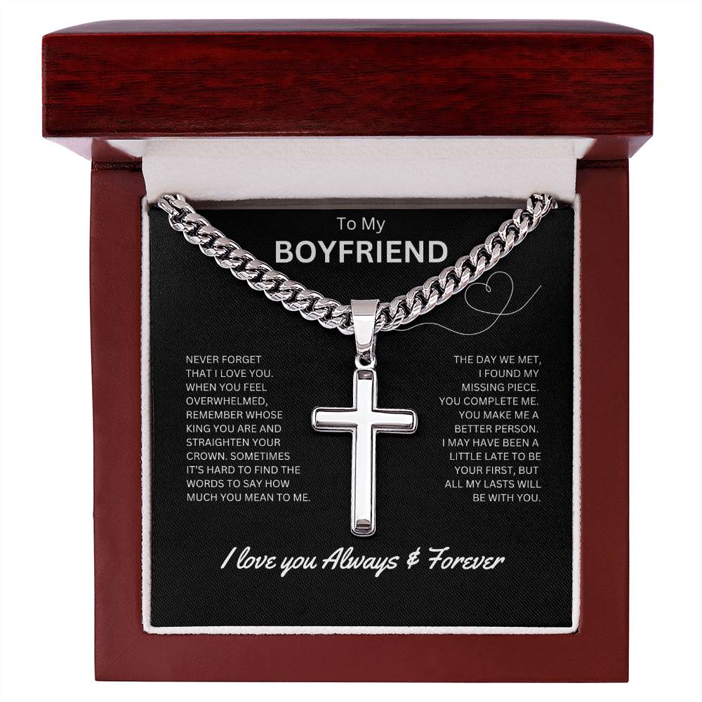 To My Boyfriend - Personalized Artisan Cross Necklace (Never Forget)