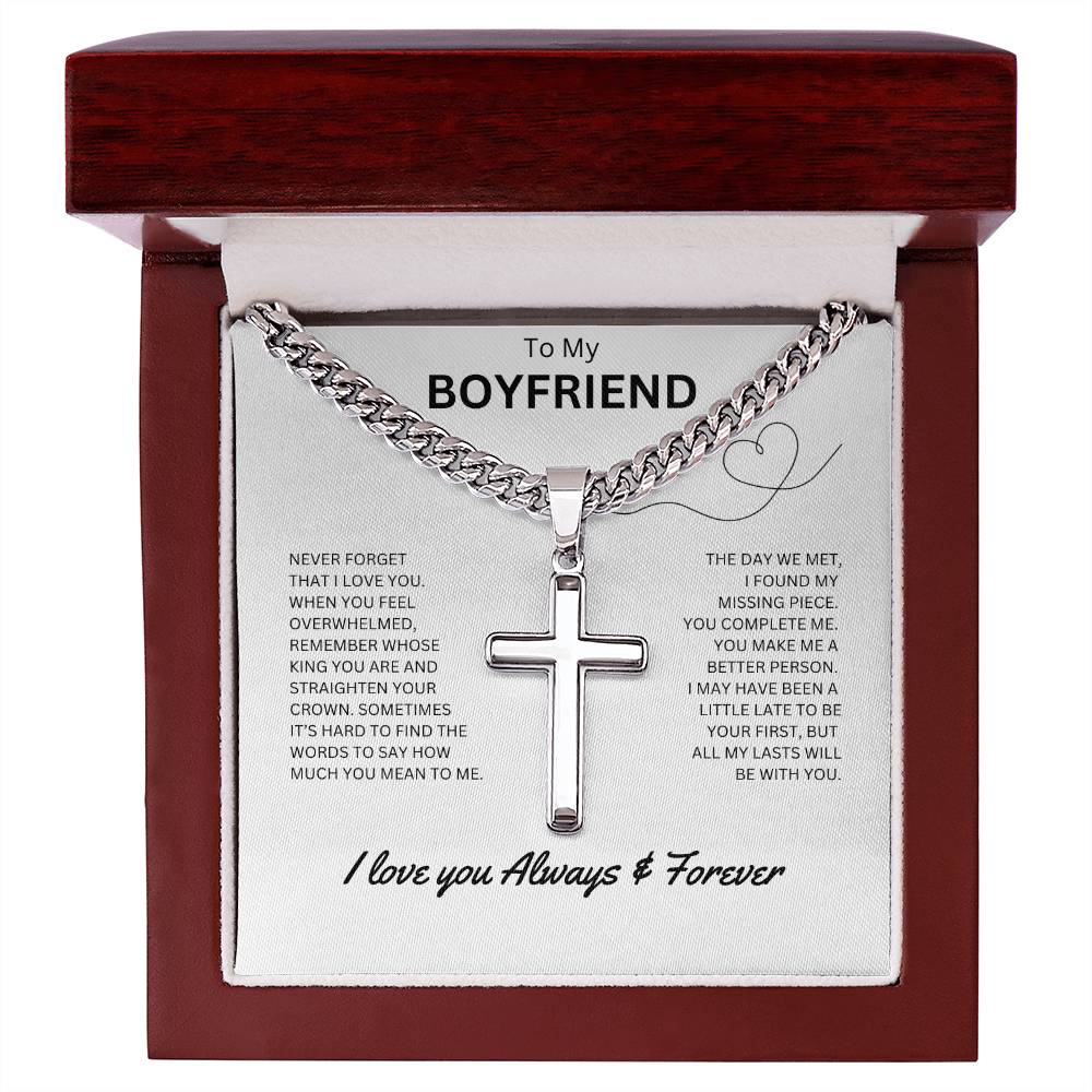 To My Boyfriend - Personalized Artisan Cross Necklace (Never Forget)