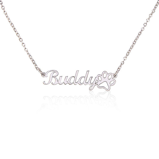 My Pet Customizable Name Necklace with Paw Print