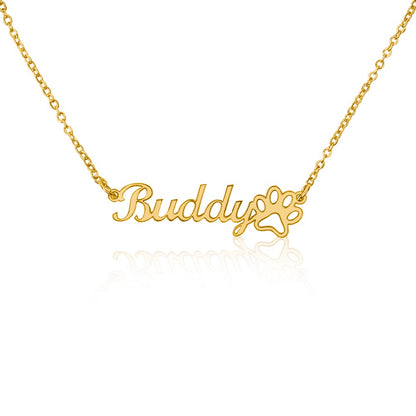 My Pet Customizable Name Necklace with Paw Print